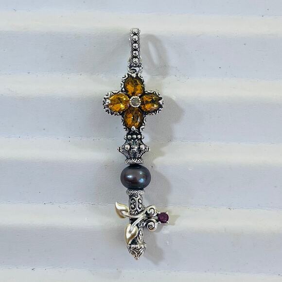 Barbara Bixby Pendant Enhancer Sterling 18k Gold Citrine Garnet Pearl Key Silver - Picture 9 of 14